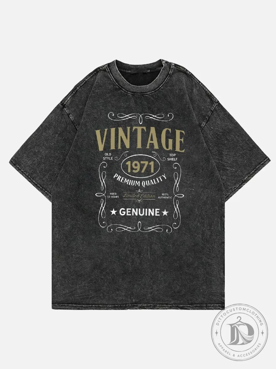 Vintage 1971 Premium Quality Genuine Birthday Washed T-Shirt