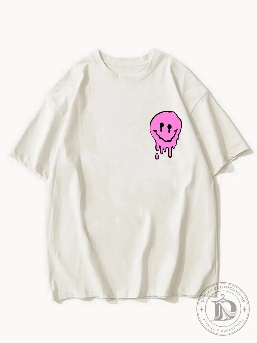 Pink Dripping Smiley Face Graphic T-Shirt 5 Pink Dripping Smiley Face Graphic T-Shirt