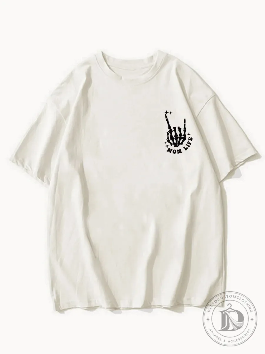 Mom Life Skeleton Hand Rock and Roll Sign Funny Women's T-Shirt