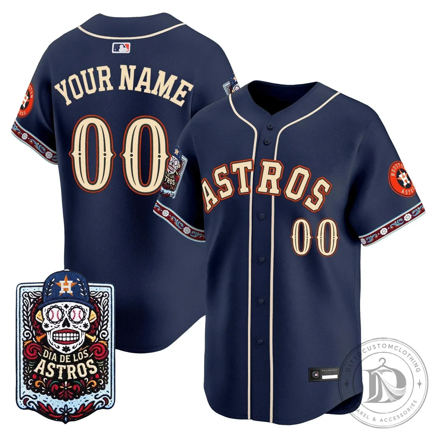 Houston Astros Dia de los Muertos Baseball Jersey Custom Name Number