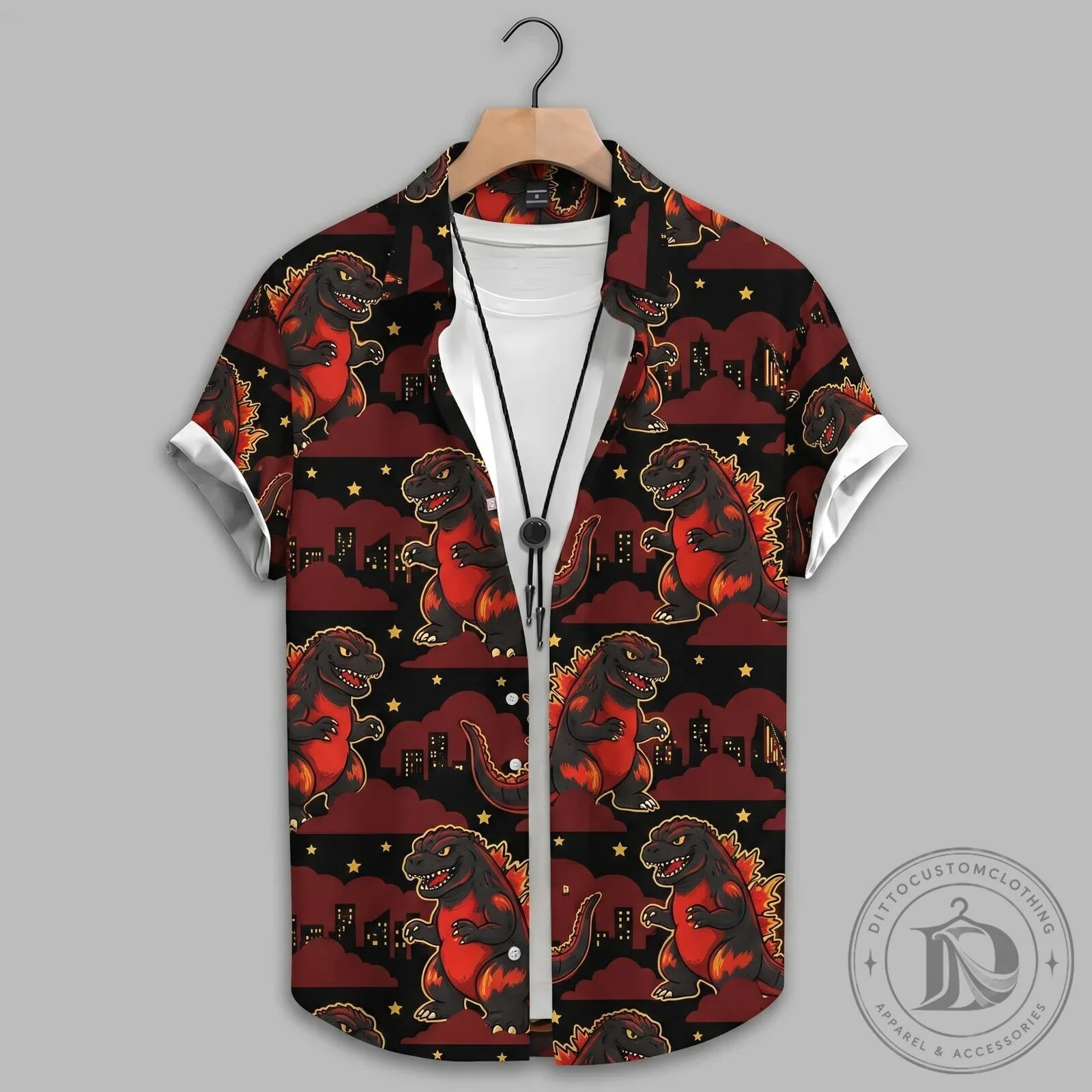 Godzilla Monster King Cityscape Patterned Short Sleeve Button Down Hawaiian Shirt 5 Godzilla Monster King Cityscape Patterned Short Sleeve Button Down Hawaiian Shirt