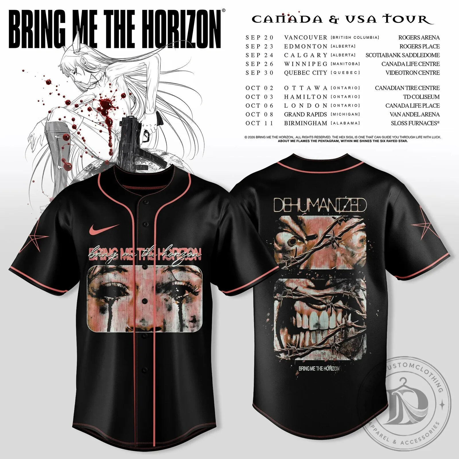 Baseball Jersey for Bring Me The Horizon's Canada USA Tour