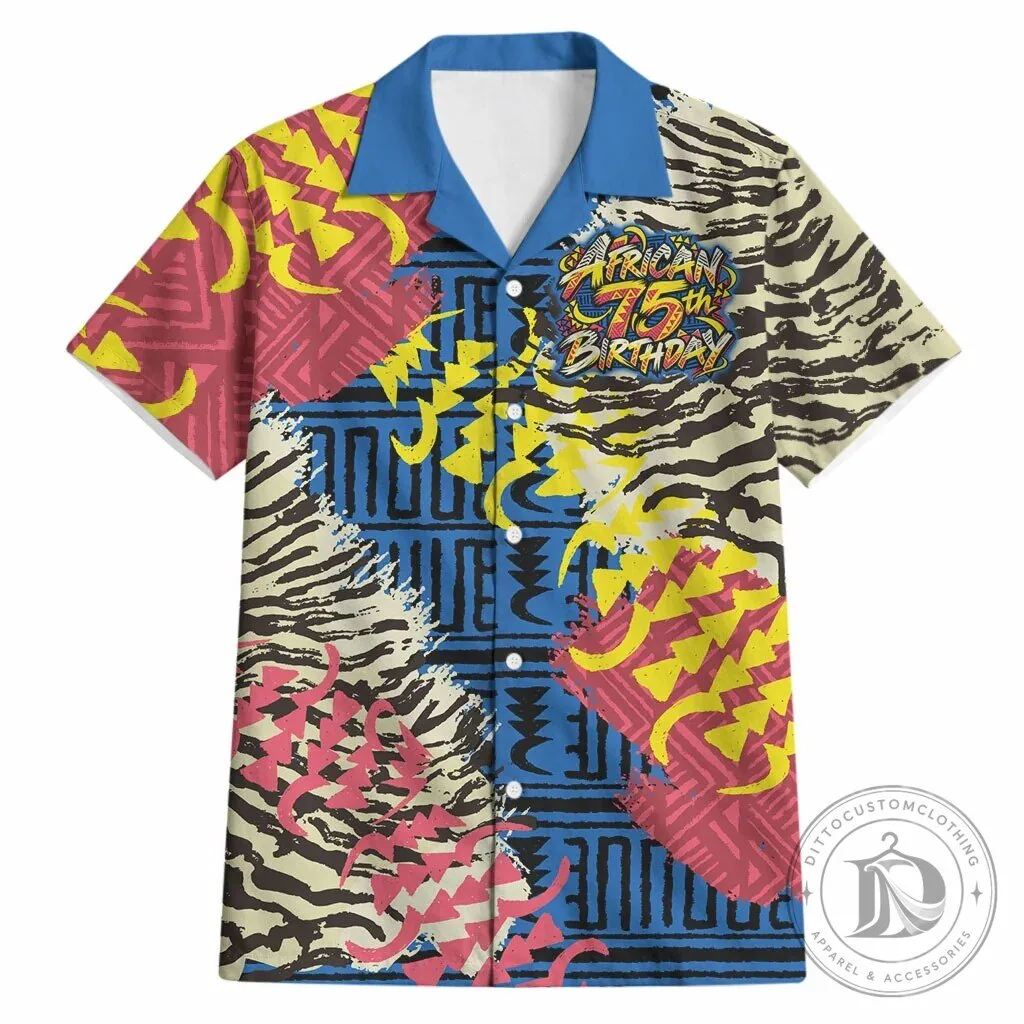 African 75th Birthday Tribal Striped Heritage Art Hawaiian Shirt 1 African 75th Birthday Tribal Striped Heritage Art Hawaiian Shirt