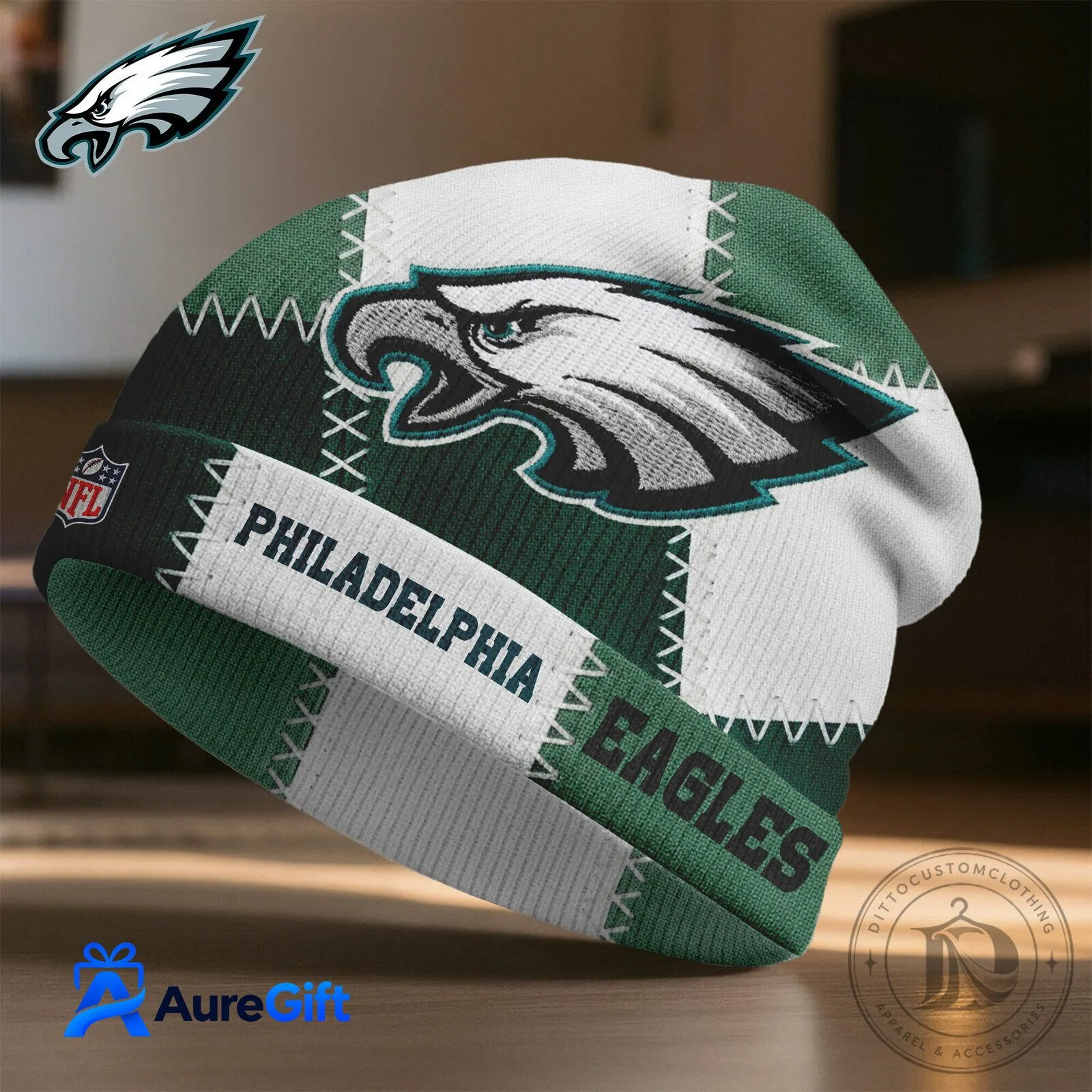 Philadelphia Eagles NFL Football Team Logo Patchwork Design Beanie Hat