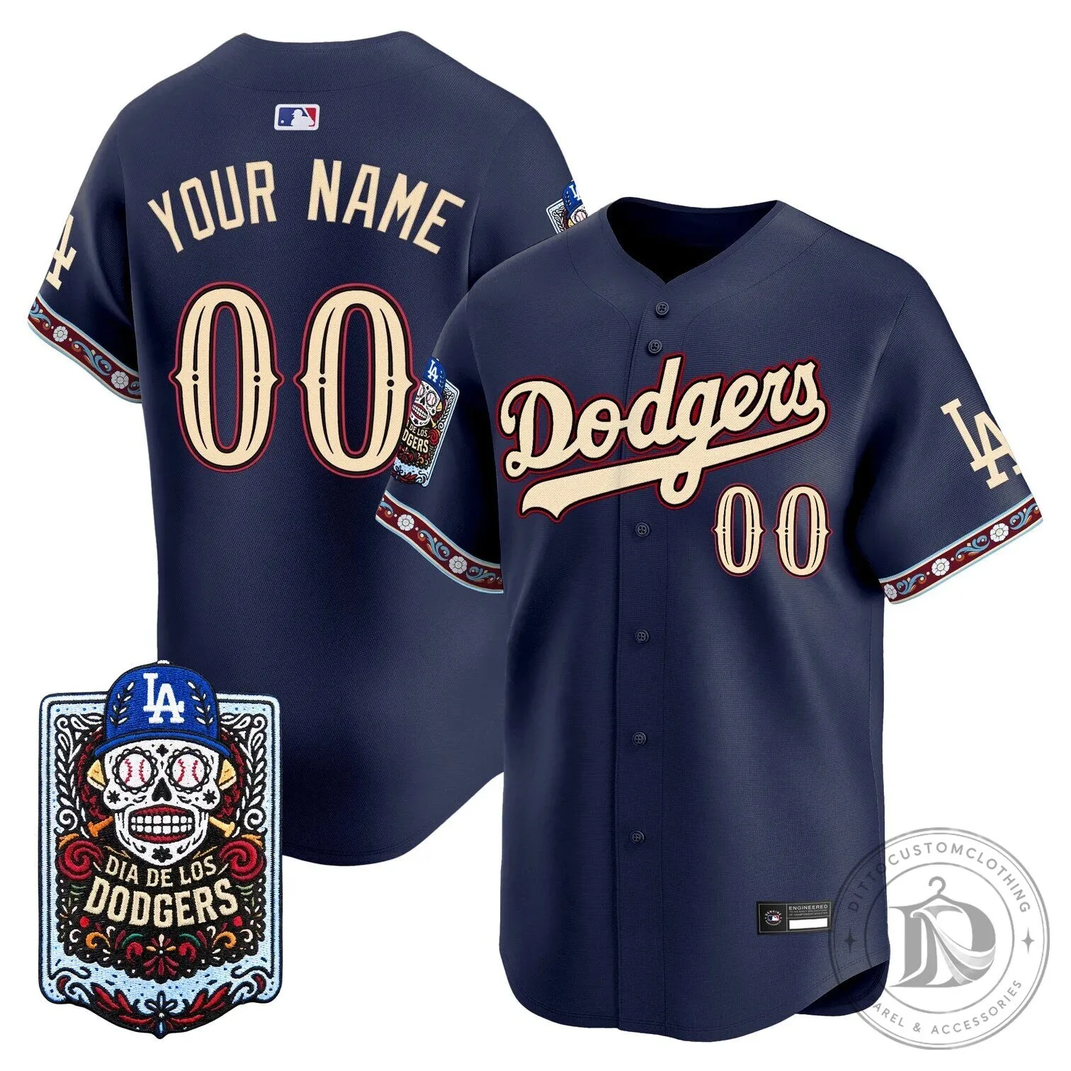 Custom Baseball Jersey for Dia de los Muertos featuring the Los Angeles Dodgers