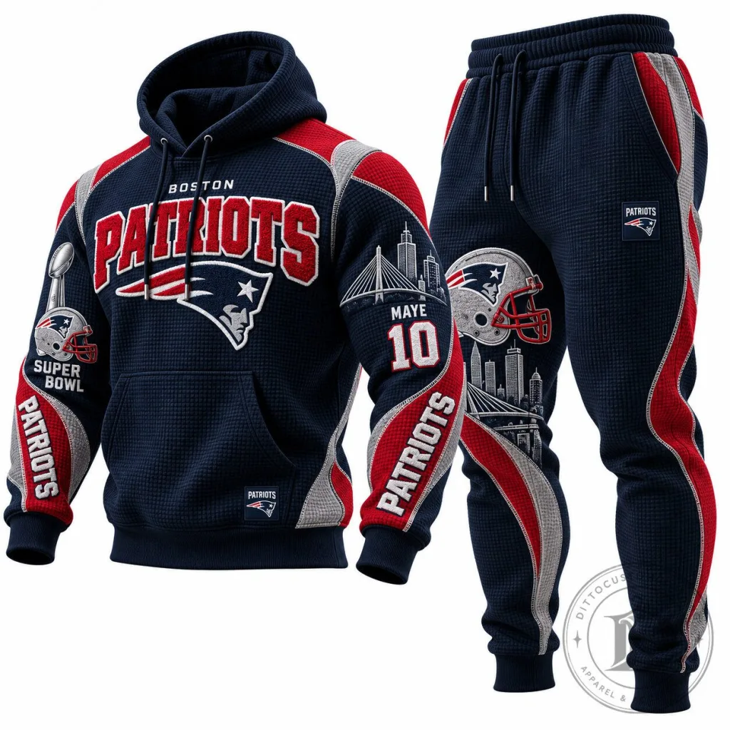 Boston Patriots Super Bowl Waffle Knit Hoodie and Sweatpants Set Boston Patriots Super Bowl Waffle Knit Hoodie and Sweatpants Set