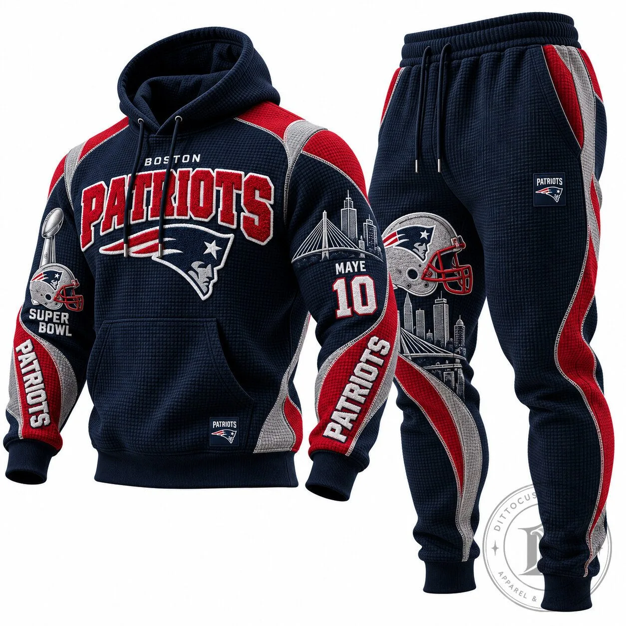 Boston Patriots Super Bowl Waffle Knit Hoodie and Sweatpants Set