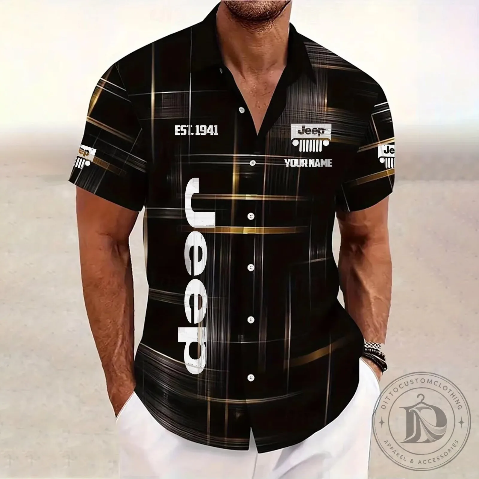 Jeep Est. 1941 Custom Name Black Plaid Pattern Hawaiian Shirt